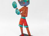 statue of a man with boxing gloves on a white background