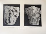 an old black and white photo of a pair of sculptures