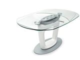 une table en verre sur laquelle est posée une horloge