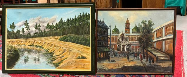 Deux huiles sur toile, signées Wilson et René Rolling. 