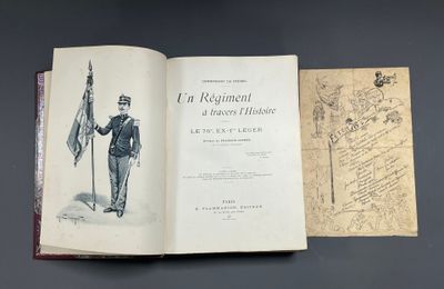 an open book with a drawing of a soldier holding a flag