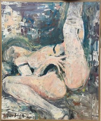 an oil painting of a nude woman laying on a bed