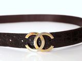 chanel brown leather belt with gold cc buckle