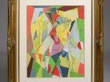 an image of a painting in a gold frame on a gray background