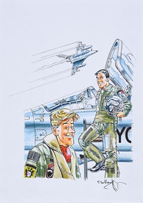 drawing of a man and a woman in a military uniform standing next to each other