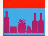 an image of a picture of a painting of a vase and bottles