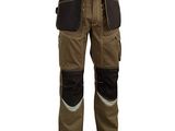 a brown and black work pants on a white background