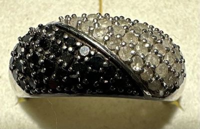 BAGUE CONTRASTE DIAMANTS 1CT - ARGENT 925 - Taille 61 - 4g (…