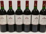 six bottles of red wine are lined up on a table