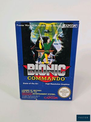 La boîte du jeu « Bionic Command » est représentée sur un fond blanc.