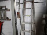 a ladder leaning up against a wall in a garage