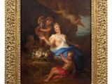 a painting of a woman with a child in a landscape