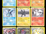 several pokemon cards are displayed on a black background