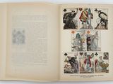 an open book with pictures of people and animals on it