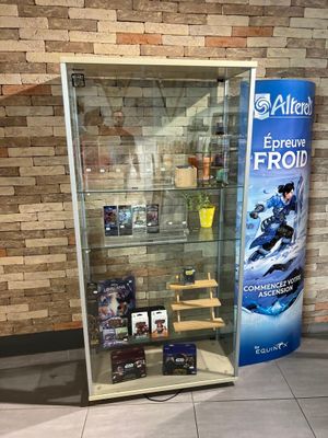 une vitrine contenant de nombreux objets