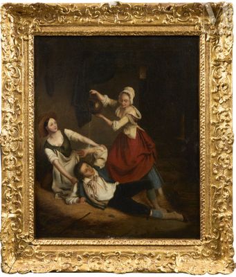 une image représentant un tableau où l'on voit deux femmes et un enfant dans une pièce