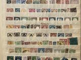 a framed picture of a picture of stamps on a wall