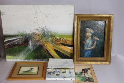 Lot de cinq encadrements divers.