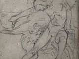 an image of a drawing of a man and a woman on a horse