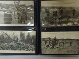 three old black and white photos of men and horses in a field