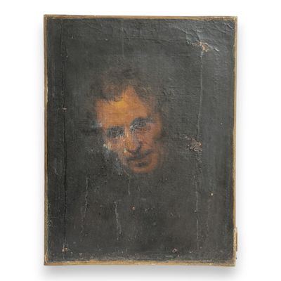 une peinture représentant le visage d'un homme sur fond noir