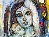 a painting of a woman holding a baby in her arms