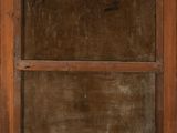 an old wooden window with a glass pane on top of it