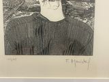 a drawing of a woman in a black and white picture