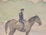 painting of a man riding a horse on a street
