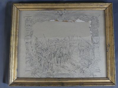 an old picture of a drawing of a group of people in a field