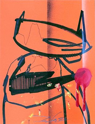 a picture of a painting of a man with a comb and scissors