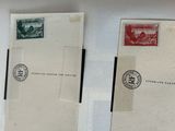 several different types of stamps are on display in a display case