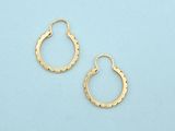 a pair of gold hoop earrings on a blue background