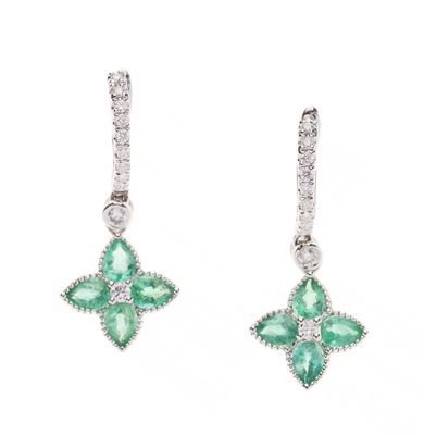 pair of emerald and diamond earrings