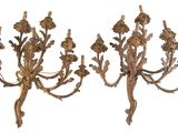 paire d'appliques murales anciennes en laiton avec fleurs et feuilles