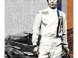 a poster of a man in a racing suit
