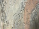 a painting of a city street with a clock on it