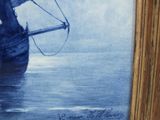 a picture of a painting of a boat in the water