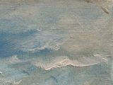 une peinture à l'huile représentant un bateau en mer par temps nuageux