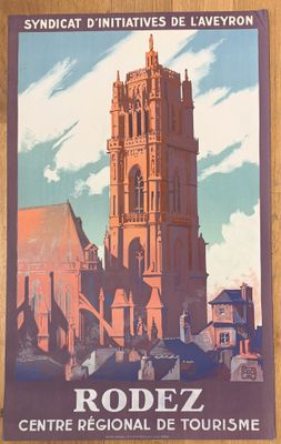 a poster on the wall of a building with a clock tower
