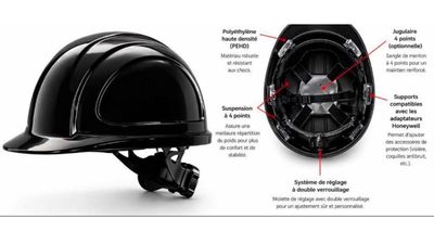 une photo représentant un casque de chantier et un casque de protection sur fond blanc