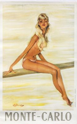 an image of a painting of a woman in a bikini sitting on a surfboard
