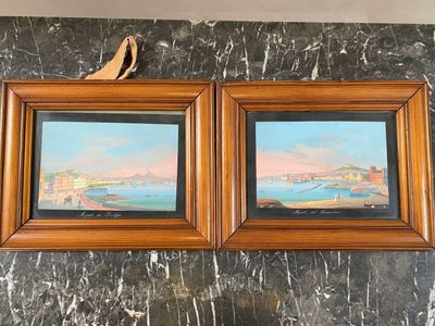 "Vues de Naples". Deux GOUACHES sur papier.