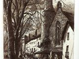 une photo représentant un dessin d'une église dans une ville