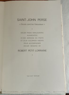 Illustré Moderne PETIT-LORRAINE (R.) - SAINT JOHN PERSE : Et…