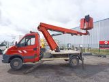 a picture of a red truck with a crane on it ' s back