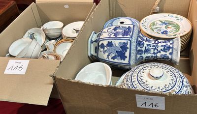 two boxes with different types of vases in them