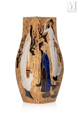 un vase sur lequel sont représentés une femme et un homme