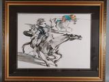 une image d'un dessin représentant un homme à cheval