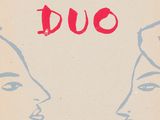 a drawing of two people facing each other on the cover of a book